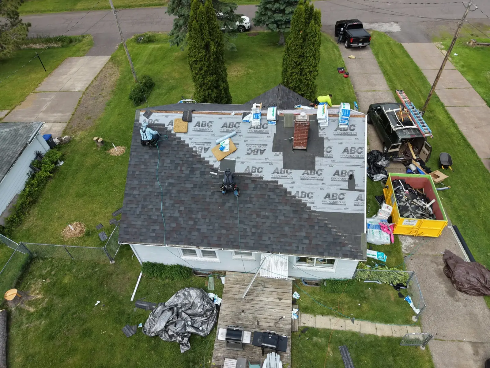 Asphalt shingles being installed on an Esko, Minnesota home