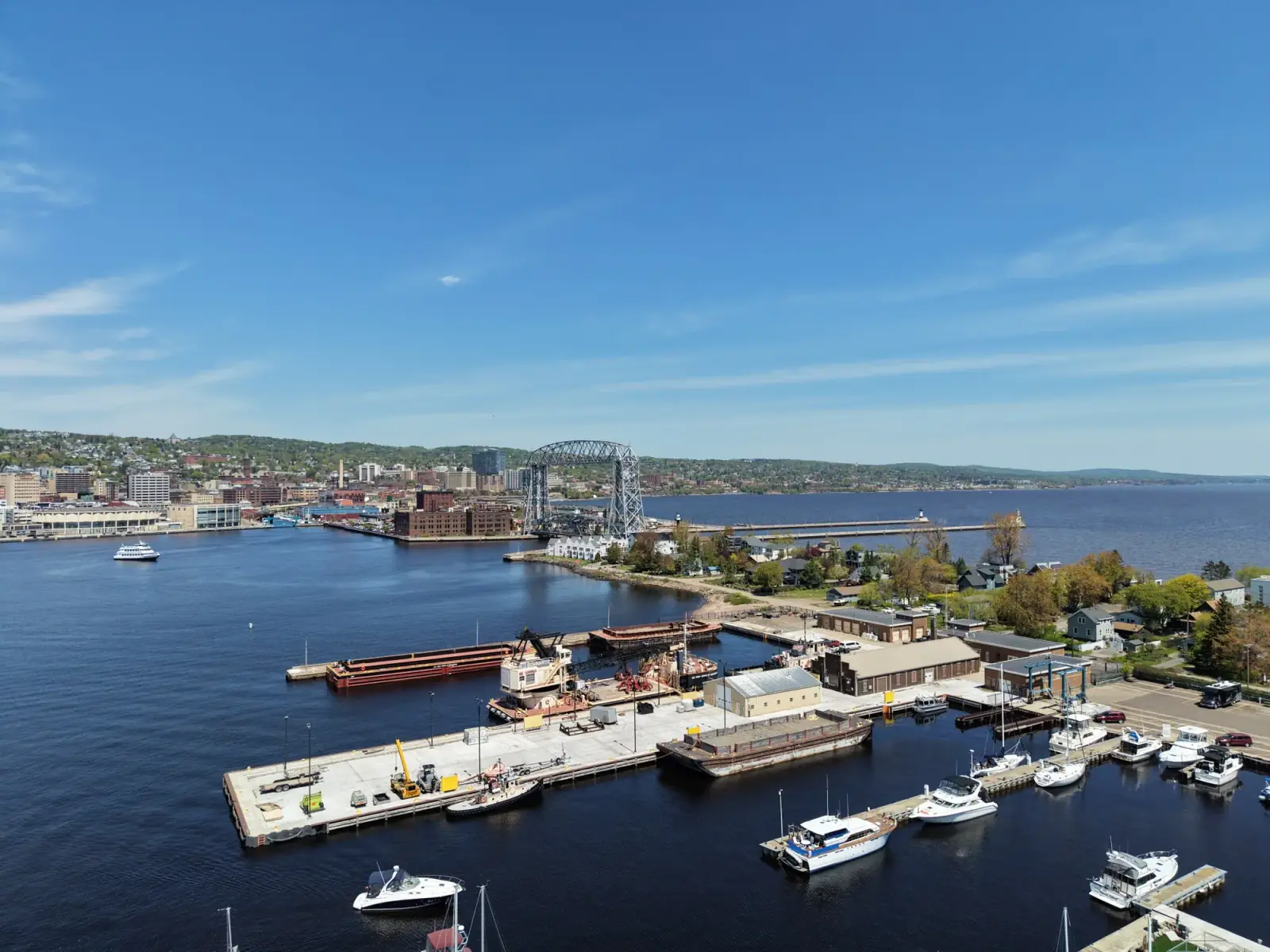 Aerial view of the Duluth harbor and Aerial Lift Bridge