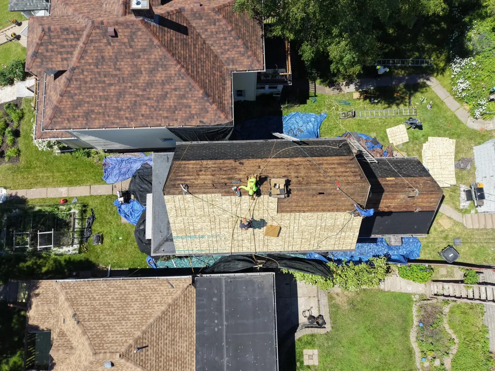 Roof replacement in progress on a Superior, Wisconsin home